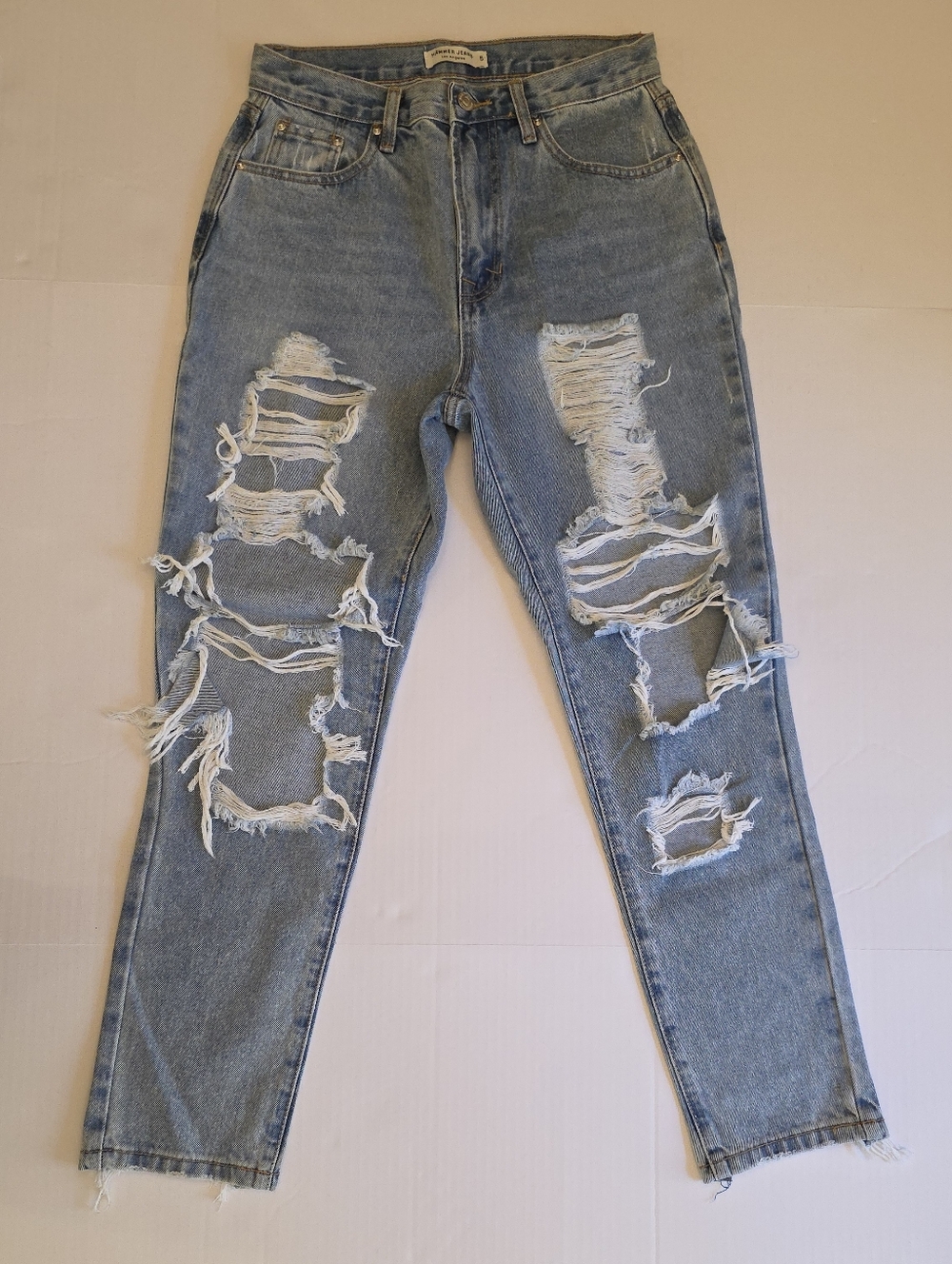 Distressed Light Blue Ripped Women Mom Jeans Grunge 90s Streetwear Skater